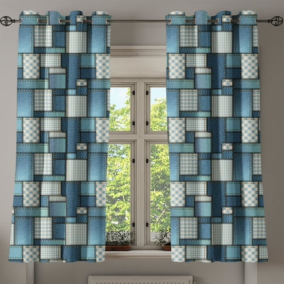 Ambesonne Colorful Grommet Curtain, Denim Sewings, 50" x 63", Pale Blue Blue