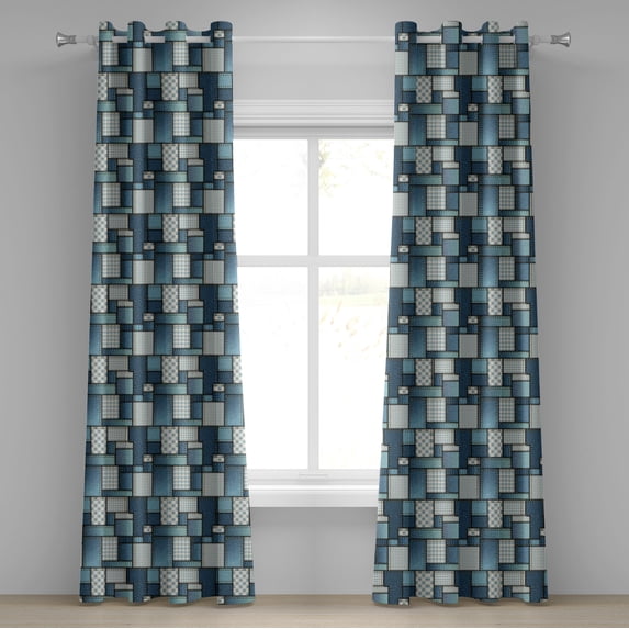 Ambesonne Colorful Grommet Curtain, Denim Sewings, 50" x 96", Pale Blue Blue