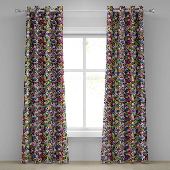 Ambesonne Colorful Grommet Curtain, Floral Vivid Daisies, 50" x 120", Multicolor