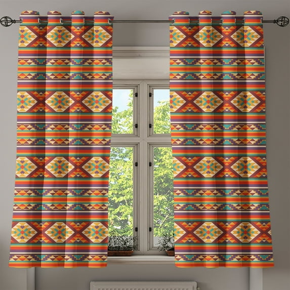Ambesonne Colorful Grommet Curtain, Folkloric Hispanic Motifs, 50" x 54", Multicolor