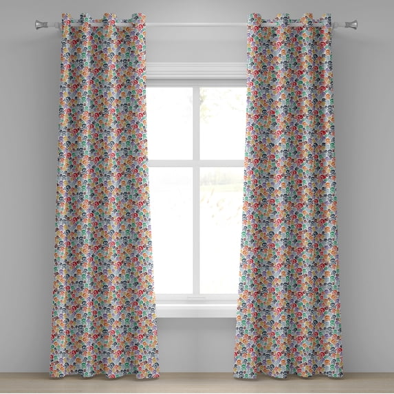 Ambesonne Colorful Grommet Curtain, Halloween Theme Skull, 50" x 96", Multicolor