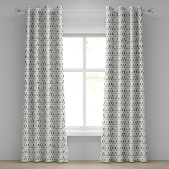 Ambesonne Colorful Grommet Curtain, Hearts Sailor Holiday, 50" x 84", Eggshell Charcoal Grey