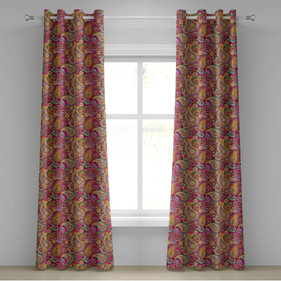 Ambesonne Colorful Grommet Curtain, Paisley Eastern, 50" x 108", Multicolor