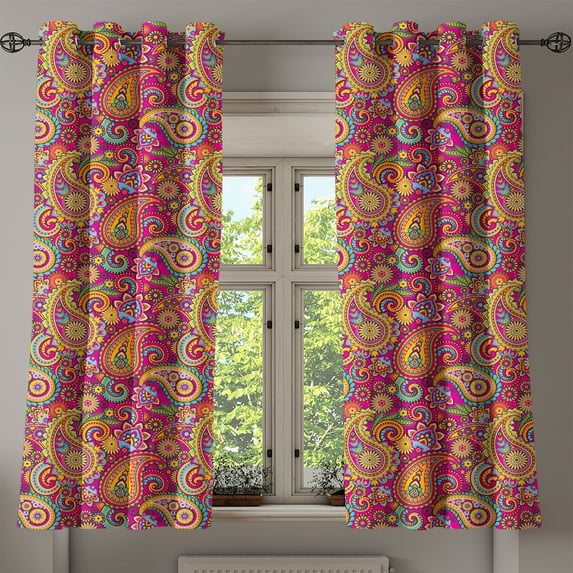 Ambesonne Colorful Grommet Curtain, Paisley Eastern, 50" x 63", Multicolor