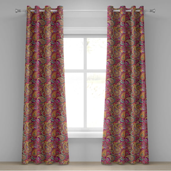 Ambesonne Colorful Grommet Curtain, Paisley Eastern, 50" x 72", Multicolor