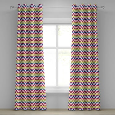 Ambesonne Colorful Grommet Curtain, Rainbow Chevron Fun, 50" x 120", Multicolor