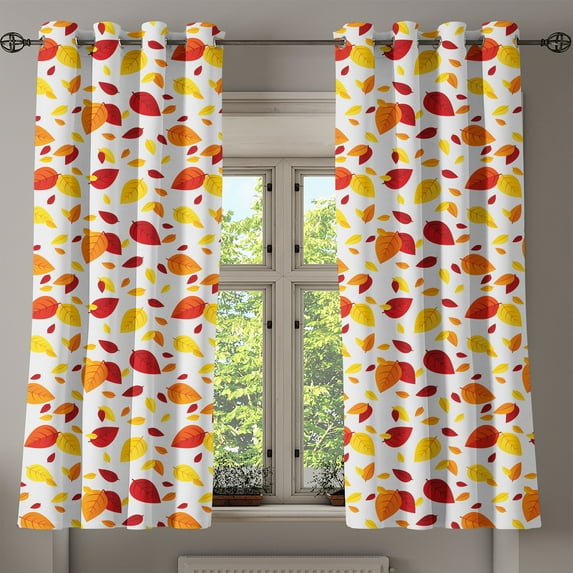 Ambesonne Colorful Grommet Curtain, Seasonal Fall Leaves, 50" x 54", Red Orange Yellow