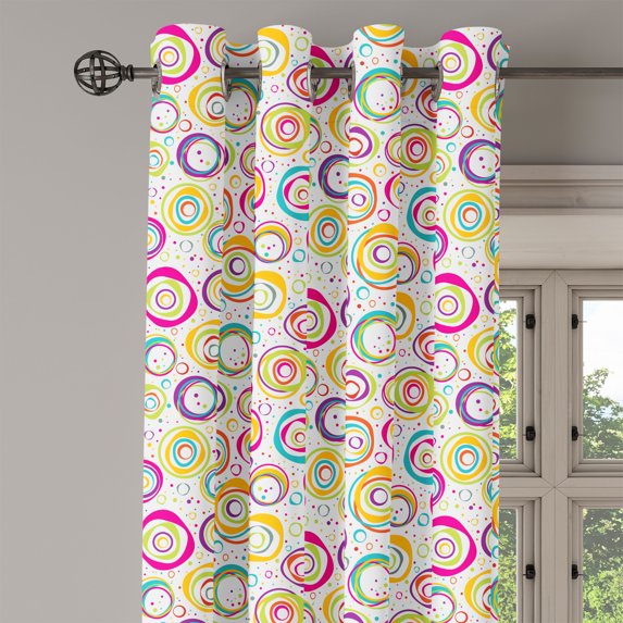 Ambesonne Colorful Grommet Curtain Single Panel, Circle and Dots Spring, 50"x60", Multicolor