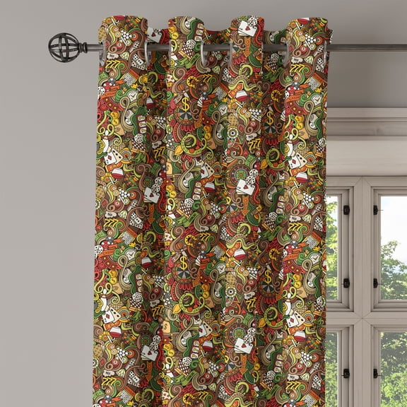 Ambesonne Colorful Grommet Curtain Single Panel, Doodle Style Art Bingo, 50"x60", Multicolor