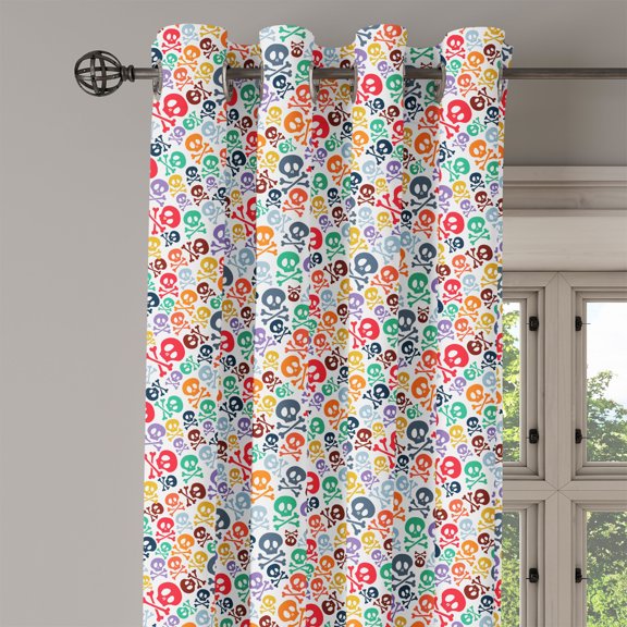 Ambesonne Colorful Grommet Curtain Single Panel, Halloween Theme Skull, 50"x60", Multicolor