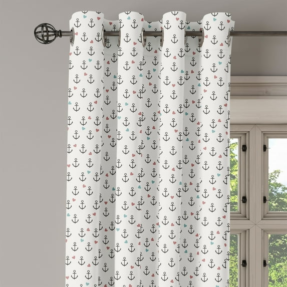 Ambesonne Colorful Grommet Curtain Single Panel, Hearts Sailor Holiday, 50"x60", Eggshell Charcoal Grey