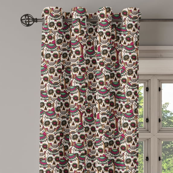 Ambesonne Colorful Grommet Curtain Single Panel, Paisley Floral Pattern, 50"x60", Cream Green Red