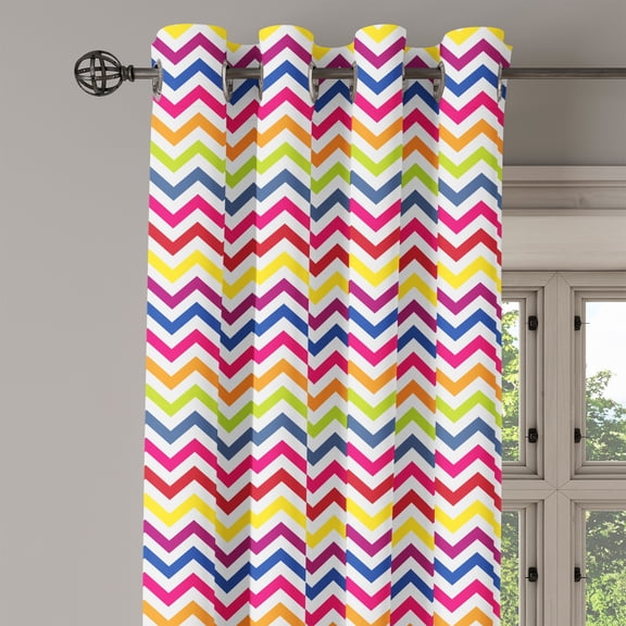 Ambesonne Colorful Grommet Curtain Single Panel, Rainbow Chevron Fun, 50"x60", Multicolor