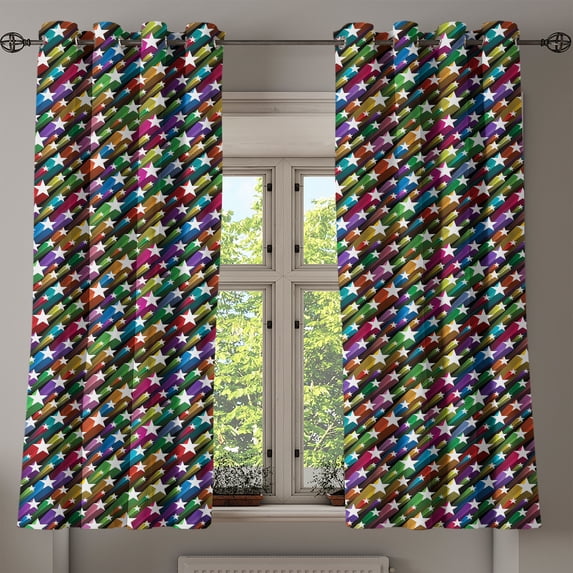 Ambesonne Colorful Grommet Curtain, Stars Disco, 50" x 54", Multicolor