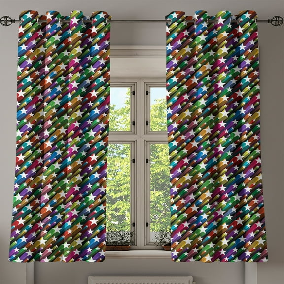 Ambesonne Colorful Grommet Curtain, Stars Disco, 50" x 63", Multicolor