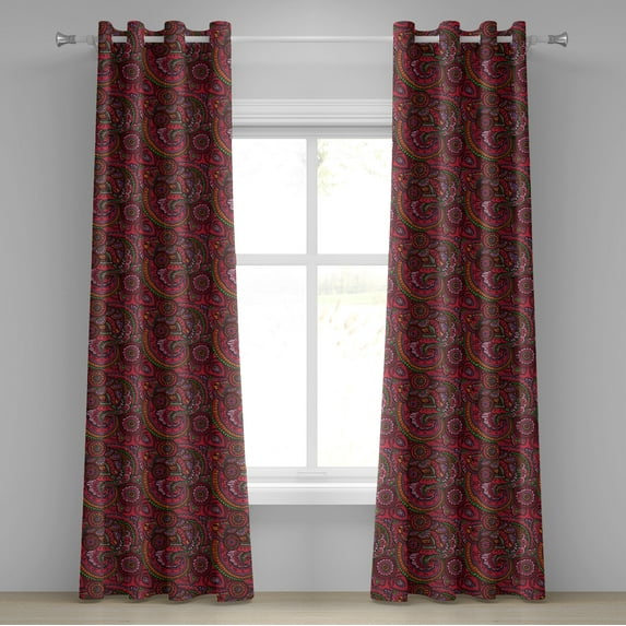 Ambesonne Colorful Grommet Curtain, Traditional Art, 50" x 108", Dark Coral Orange Green