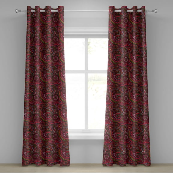 Ambesonne Colorful Grommet Curtain, Traditional Art, 50" x 72", Dark Coral Orange Green