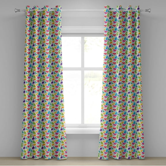 Ambesonne Colorful Grommet Curtain, Wild Dinosaur Cartoon, 50" x 84", Multicolor