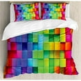 thumbnail image 1 of Ambesonne Colorful Home Rainbow Contour Display Futuristic Block Brick-Like Geometric Artisan Duvet Cover Set, 1 of 3