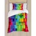 thumbnail image 1 of Ambesonne Colorful Home Rainbow Contour Display Futuristic Block Brick-Like Geometric Artisan Duvet Cover Set, 1 of 3
