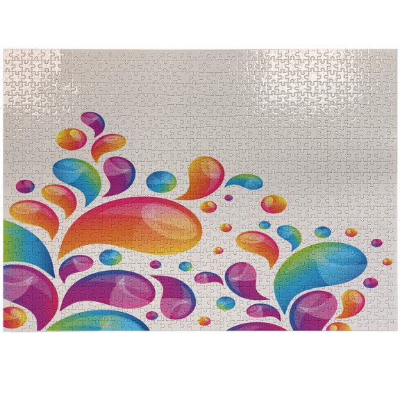 Ambesonne Colorful Jigsaw Puzzle, Abstract Raindrops Splash, Heirloom-Quality Fun Activity for Family Durable Cardboard, 1000 pcs, Multicolor