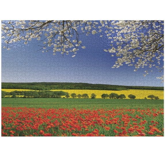 Ambesonne Colorful Jigsaw Puzzle Durable Cardboard, Poppy Field Landscape, 1000 pcs, Multicolor