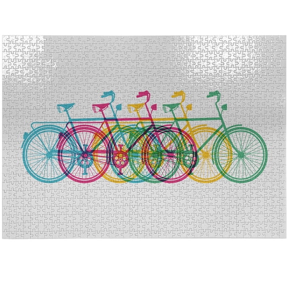 Ambesonne Colorful Jigsaw Puzzle Durable Cardboard, Retro Bicycle Silhouettes, 1000 pcs, Multicolor