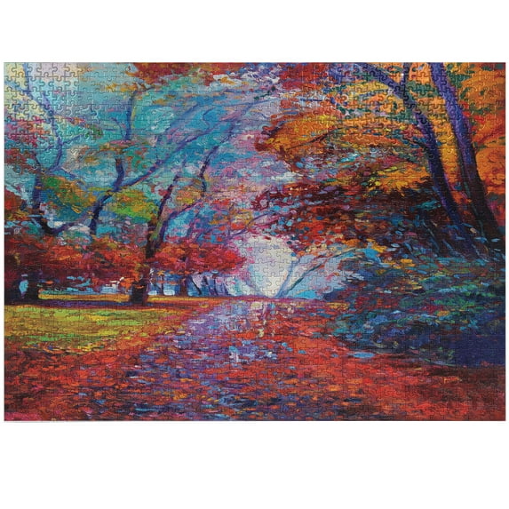 Ambesonne Colorful Jigsaw Puzzle Durable Cardboard, Trees Park Fall Autumn, 1000 pcs, Multicolor