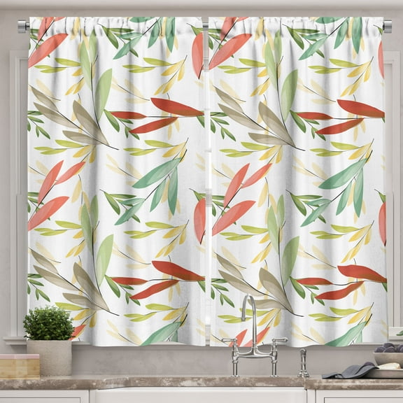 Ambesonne Colorful Kitchen Curtains, Abstract Modern Leaves, 55"x30", Multicolor