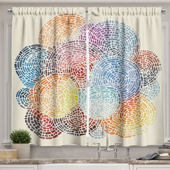 Ambesonne Colorful Kitchen Curtains, Abstract Mosaic Spots, 55"x39", Multicolor