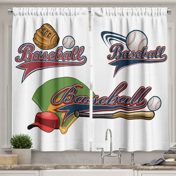Ambesonne Colorful Kitchen Curtains, Baseball Mitt Ball, 55"x24", Multicolor