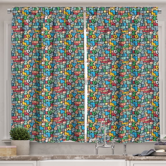Ambesonne Colorful Kitchen Curtains, Brazilian Favela Urban, 55"x39", Multicolor