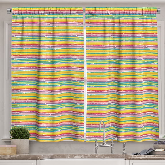 Ambesonne Colorful Kitchen Curtains, Brush Marks Design, 55"x39", Multicolor