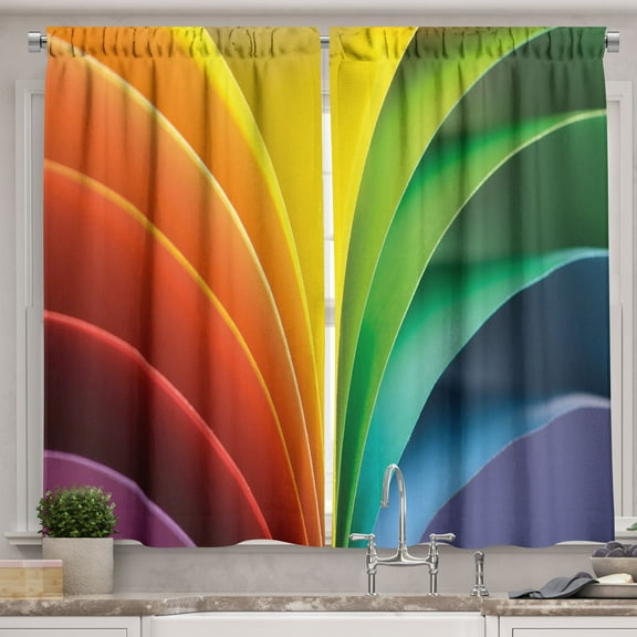 Ambesonne Colorful Kitchen Curtains, Curving Rainbow Strips, 55"x24", Multicolor
