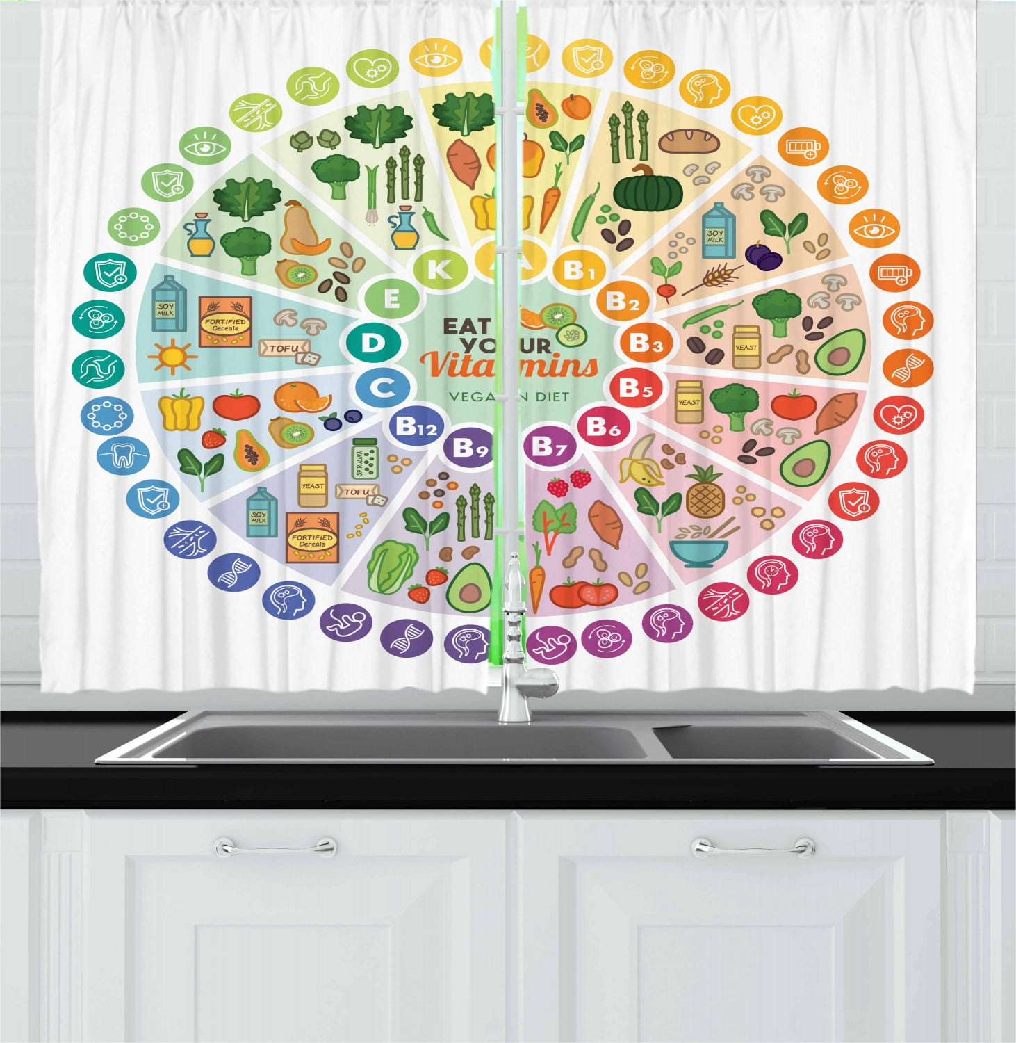 Ambesonne Colorful Kitchen Curtains, Food Sources Wheel Chart, 55"x39 ...