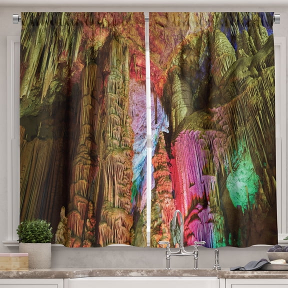 Ambesonne Colorful Kitchen Curtains, Geologic Cistern Rain, 55"x39", Multicolor
