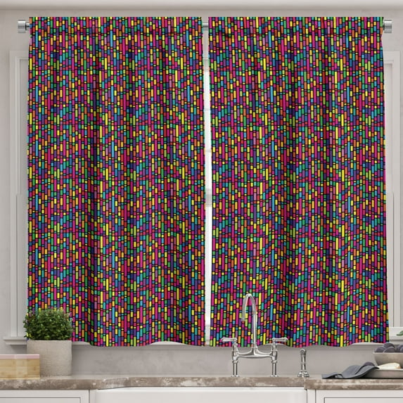 Ambesonne Colorful Kitchen Curtains, Geometrical Abstract, 55"x39", Multicolor
