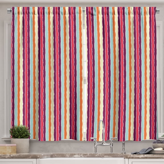 Ambesonne Colorful Kitchen Curtains, Lines Torn Effect, 55"x45", Multicolor