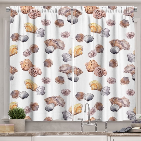 Ambesonne Colorful Kitchen Curtains, Mediterranean Seashore, 55"x45", Marigold White Mauve