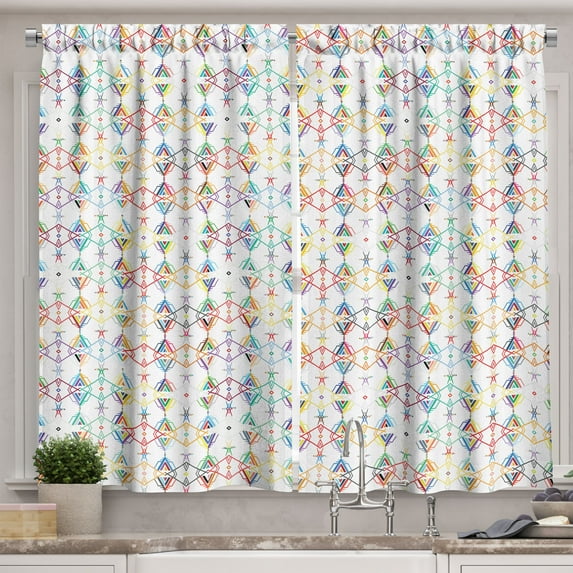 Ambesonne Colorful Kitchen Curtains, Motifs, 55"x39", Multicolor