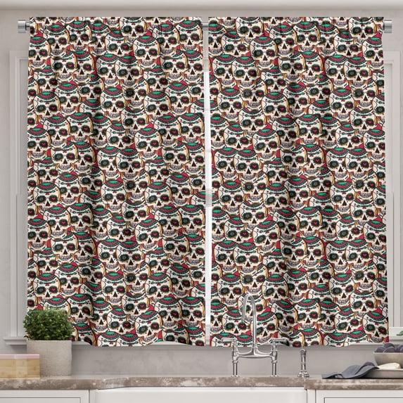 Ambesonne Colorful Kitchen Curtains, Paisley Floral Pattern, 55"x45", Cream Green Red