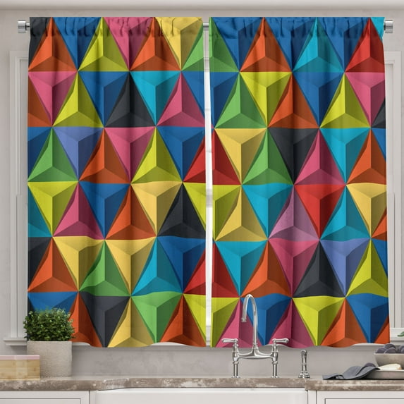 Ambesonne Colorful Kitchen Curtains, Pyramid Forms Modern, 55"x45", Multicolor