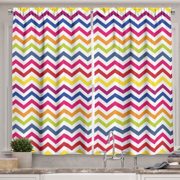 Ambesonne Colorful Kitchen Curtains, Rainbow Chevron Fun, 55"x36", Multicolor