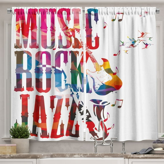 Ambesonne Colorful Kitchen Curtains, Rock Jazz Lettering, 55"x39", Multicolor