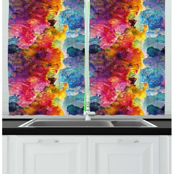 Ambesonne Colorful Kitchen Curtains, Seamless Abstract Art, 55"x39", Multicolor