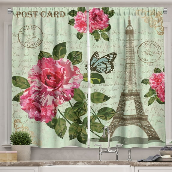 Ambesonne Colorful Kitchen Curtains, Shabby Plant Roses Leaf, 55"x39", Multicolor