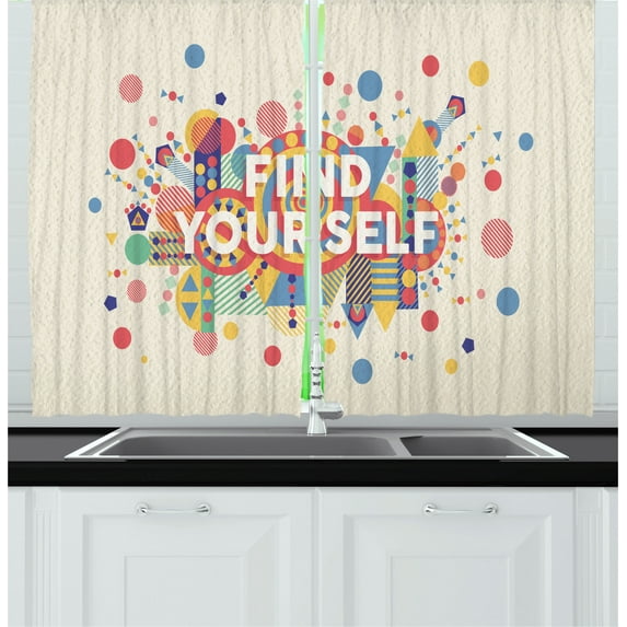 Ambesonne Colorful Kitchen Curtains, Typographical Poster, 55"x45", Yellow Blue and Red