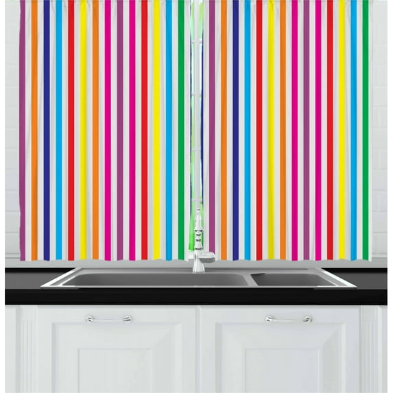 Ambesonne Colorful Kitchen Curtains, Vertical Stripes Print, 55"x39", Multicolor