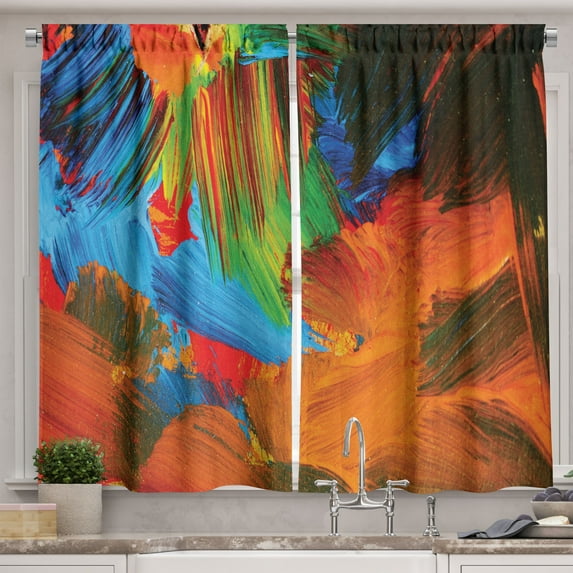 Ambesonne Colorful Kitchen Curtains, Watercolor Brush Strokes, 55"x39", Multicolor