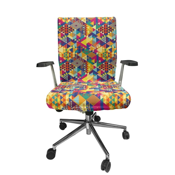 Ambesonne Colorful Office Chair Cover Stretchable High Back, Modern Triangles, Multicolor